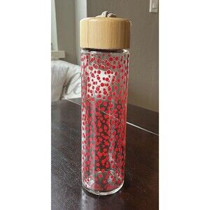 The Pioneer Woman Glass Water Bottle with Red Polka Dots 20 oz Bamboo Lid